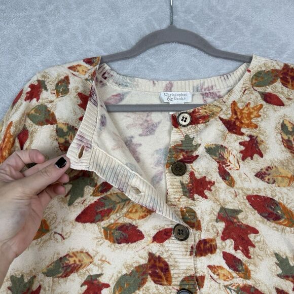 Vtg Fall Leaves Cardigan Sweater Womens Large Autumn Y2K Cottagecore Cotton Wool - Picture 3 of 10